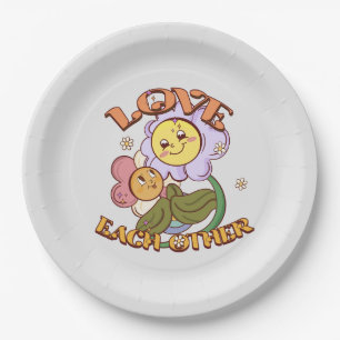 Love Each Other   Whimsical Floral Design Paper Plate