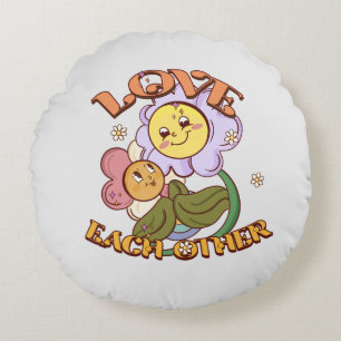 Love Each Other   Whimsical Floral Design Round Cushion
