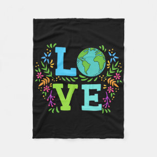 Love Earth Save The Planet Vintage Floral Earth Da Fleece Blanket
