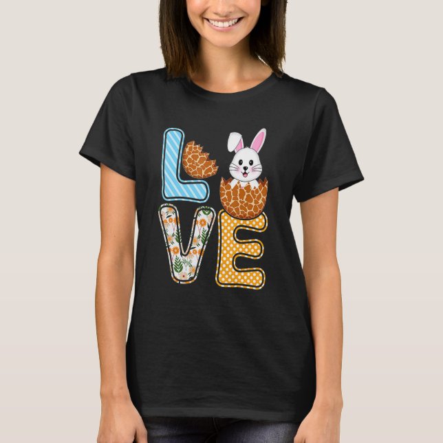 Love Easter Bunny Egg Giraffe Print Cute Bunny Kid T-Shirt (Front)