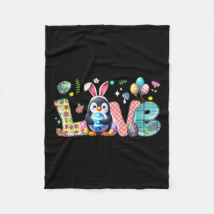 Love Easter Bunny Penguin Hunting Eggs Flowers Col Fleece Blanket