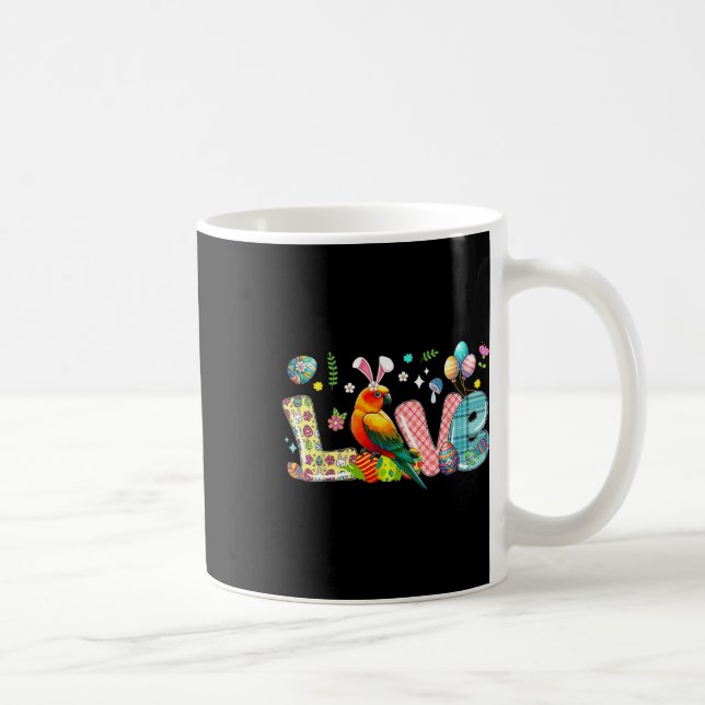 Love Easter Bunny Sun Conure Hunting Eggs Flowers  Coffee Mug (Right)