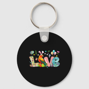 Love Easter Bunny Sun Conure Hunting Eggs Flowers Key Ring