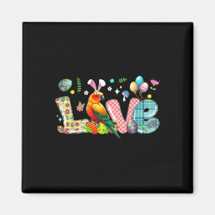 Love Easter Bunny Sun Conure Hunting Eggs Flowers Magnet