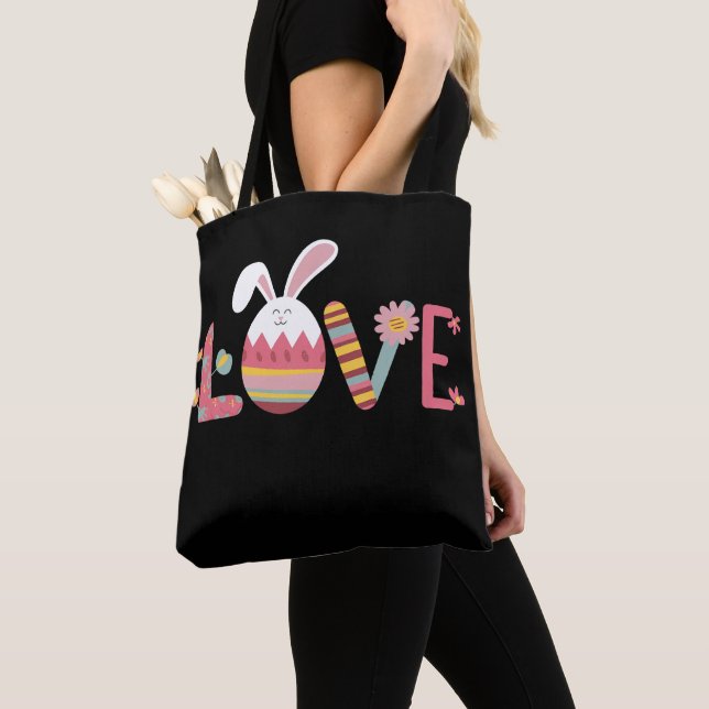 Love Easter Eggs Rabbit Cute Bunny Tote Bag (Close Up)