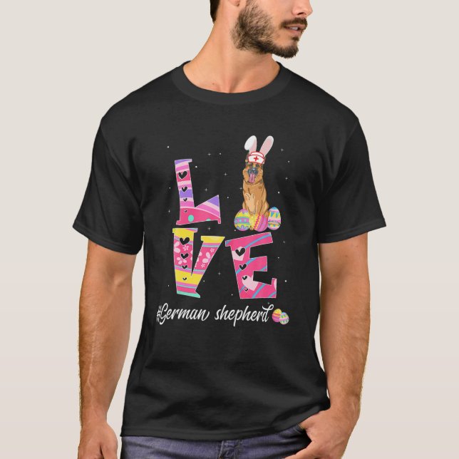 Love Easter German Shepherd Bunny Ears Funny Dog L T-Shirt (Front)