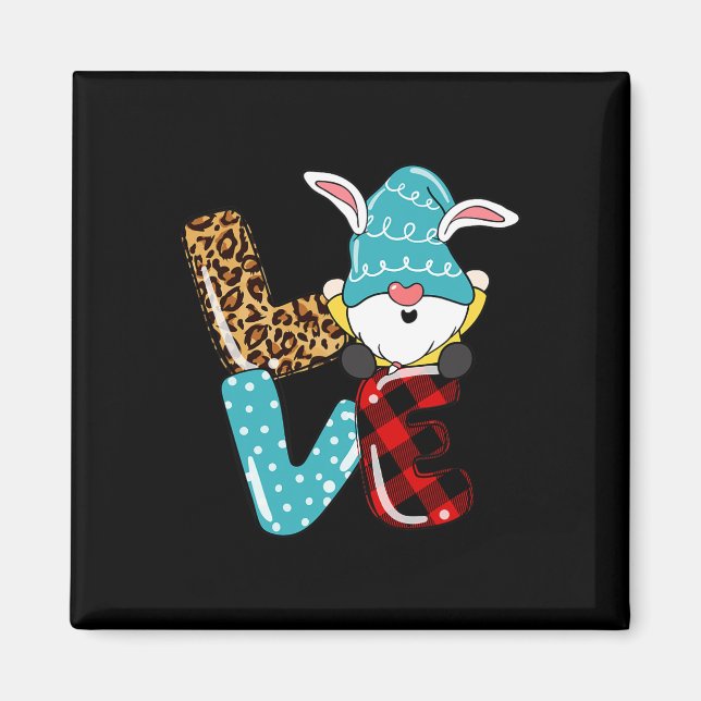 Love Easter Gnome Leopard Plaid Love Easter Gnome  Magnet (Front)