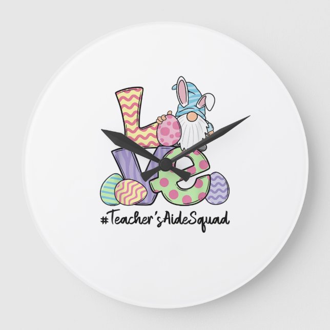 Love Easter Teacher's Aide Gnomes Teacher Easter 2 Large Clock (Front)