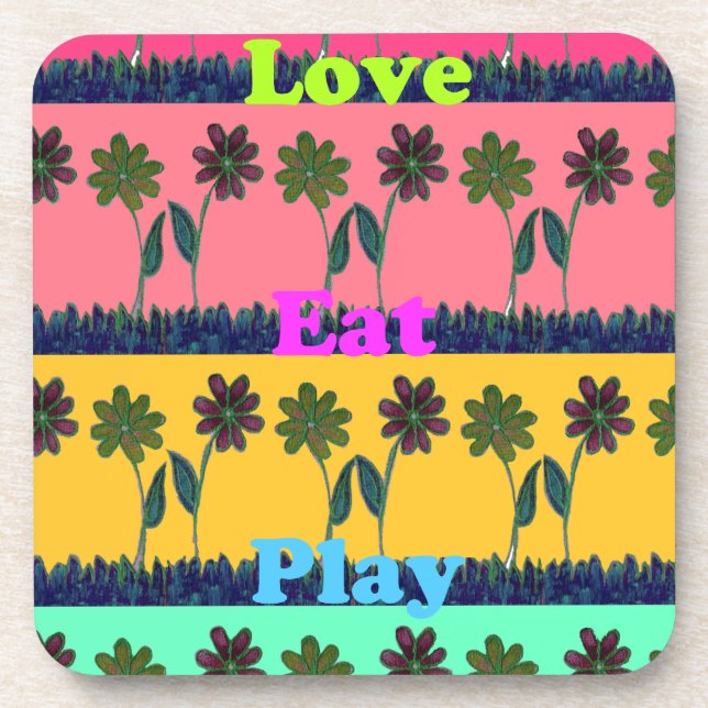 Love Eat Play Art Print Coaster (Front)