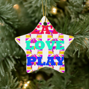 Love  Eat Play Heart Hakuna Matata colours.png Ceramic Ornament