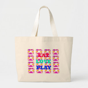 Love Eat Play Heart Hakuna Matata colours.png Large Tote Bag