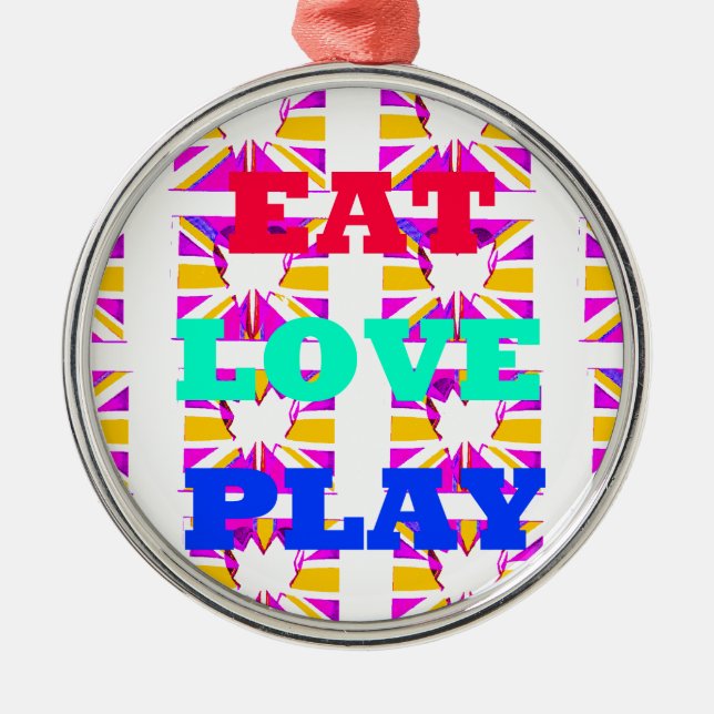 Love  Eat Play Heart Hakuna Matata colours.png Metal Ornament (Front)