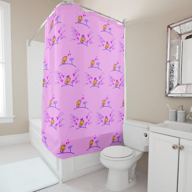LOVE ECHO - Comic Birds Tweetlercools 3 Shower Curtain (In Situ)