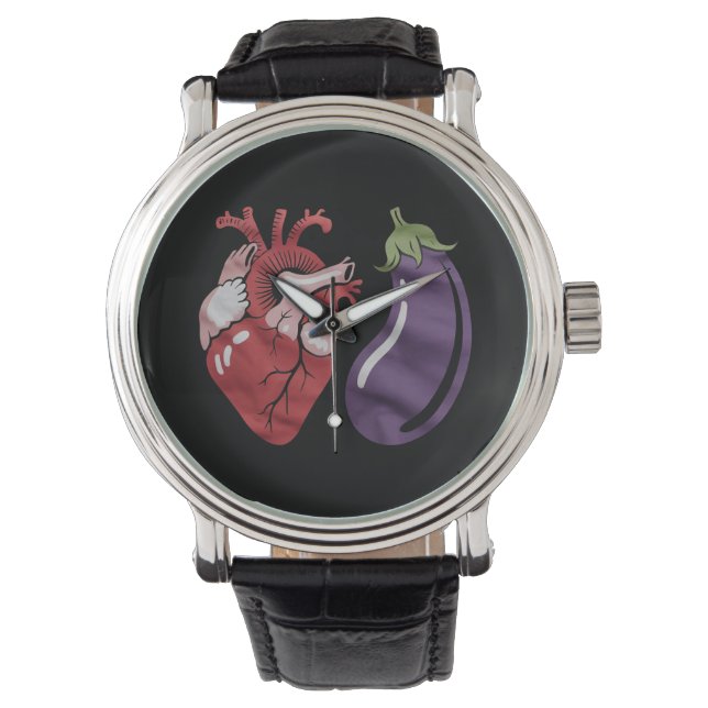 Love Eggplant Funny Gay Pride Humour LGBTQ Joke Watch (Front)