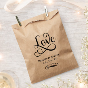 Love Elegant Black Script Wedding Monogram Favour Bag