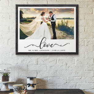 Love Elegant Black Script Wedding Photo Poster