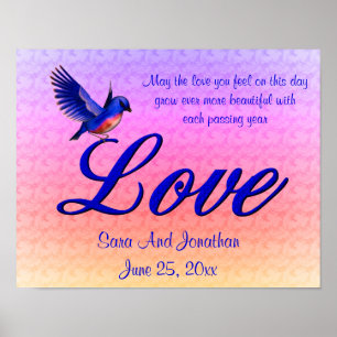 Love Elegant Bluebird Personalised Wedding Poster