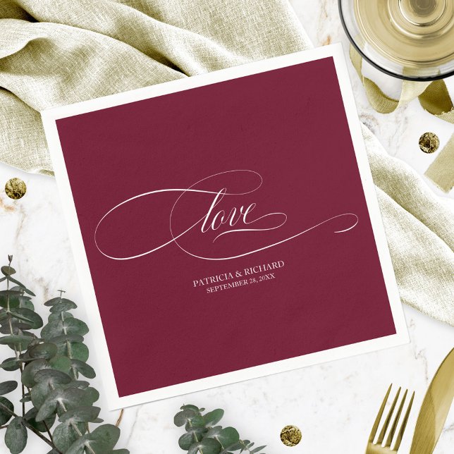 Love - Elegant Burgundy Marsala Wedding Napkin (Creator Uploaded)
