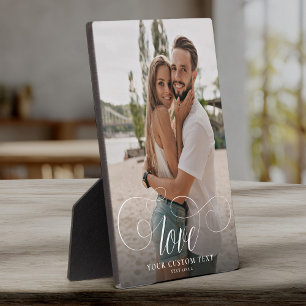 LOVE Elegant Calligraphy Couple Photo Wedding Plaque