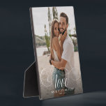 LOVE Elegant Calligraphy Couple Photo Wedding Plaque<br><div class="desc">Sweet and simple wedding keepsake for Newlyweds,  Valentine's Day,  engagement,  showcasing your favourite couple photo with modern script calligraphy reading LOVE over your custom text like names and / or date or a personal message over a dark gradient to make the typography stand out.</div>