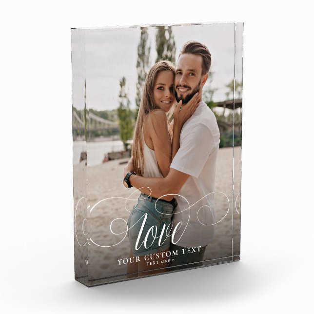 LOVE Elegant Calligraphy Simple Couple Wedding Photo Block (Left)