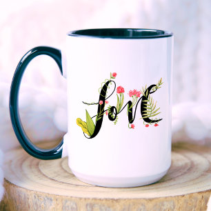 Love Elegant Floral Ornament Monogram Mug