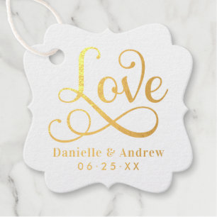 Love Elegant Gold Script Monogram Wedding Favour Tags