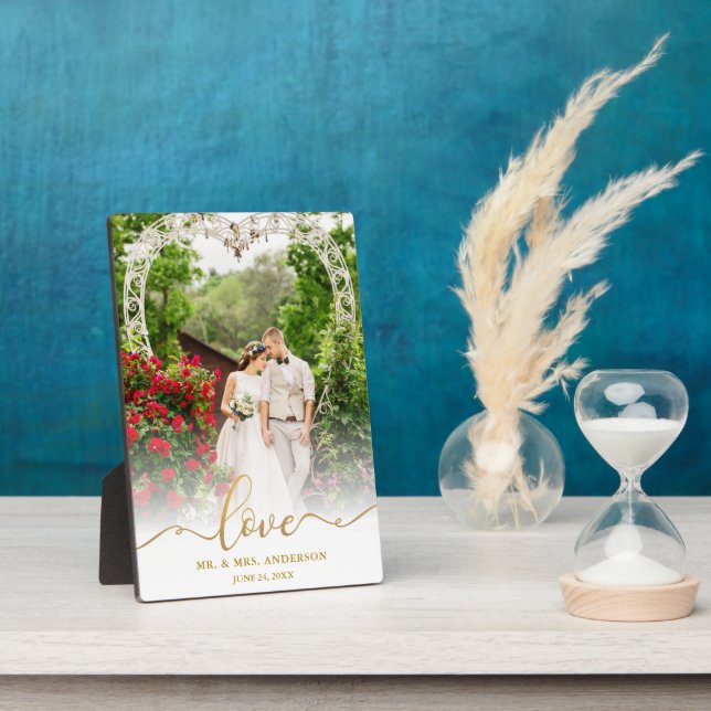 Love Elegant Gold Script Mr. & Mrs. Wedding Photo Plaque (Side)