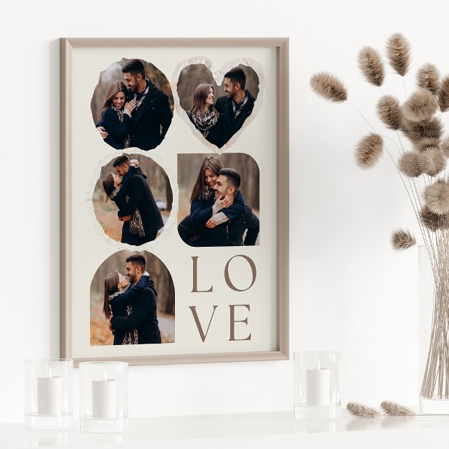 Love Elegant Personalised Photo Collage Beige Poster (Creator Uploaded)