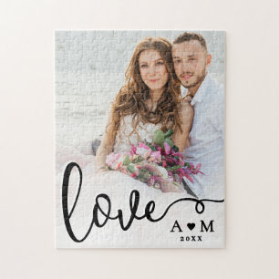 Love Elegant Script Couple Photo Jigsaw Puzzle