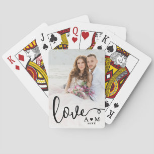 Love Elegant Script Couple Photo Playing Cards