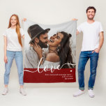 'Love' Elegant Script Photo & Personal Message Fleece Blanket<br><div class="desc">This custom fleece blanket features a single-photo layout that beautifully showcases your favourite memory, accented by an elegant script font spelling "love" across the bottom. The deep red colour block adds a bold, romantic touch, making it perfect for special occasions like anniversaries, weddings, or Valentine’s Day. Personalise it further with...</div>