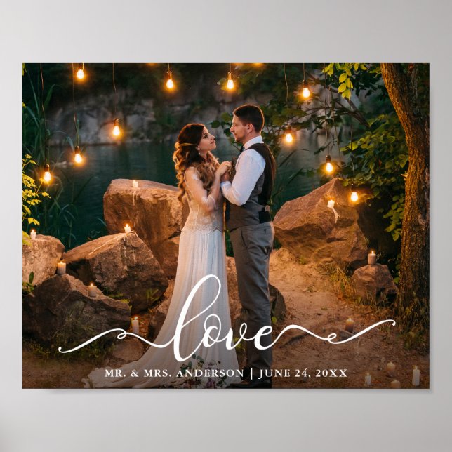 Love Elegant Script Wedding Bride Groom Photo Poster (Front)