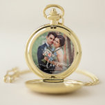 Love Elegant White Script Photo Wedding Gold Pocket Watch<br><div class="desc">Love Elegant White Script Photo Wedding Gold Pocket Watch</div>