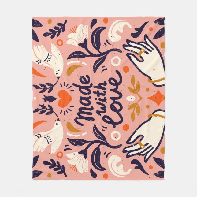 Love elements: vintage pink composition. fleece blanket (Front)