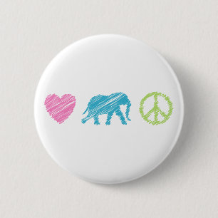 Love, Elephant and Peace 6 Cm Round Badge