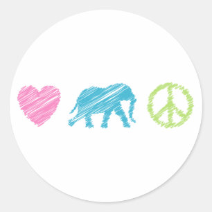 Love, Elephant and Peace Classic Round Sticker