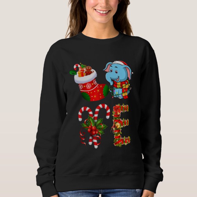 Love Elephant Christmas Lights Santa Hat Christmas Sweatshirt (Front)