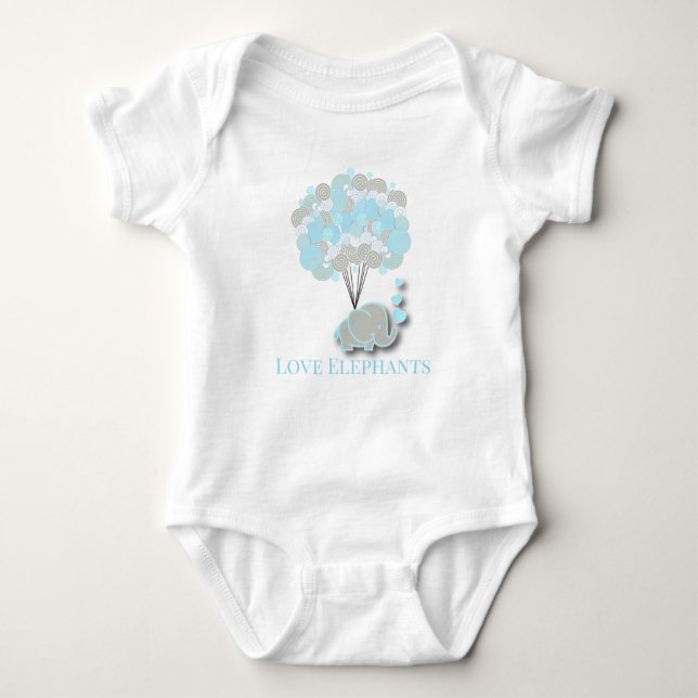 Love Elephants - Blue Baby Bodysuit (Front)