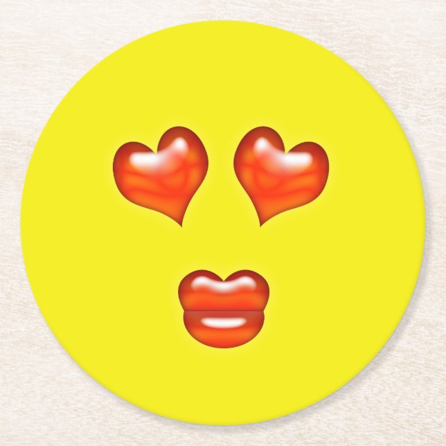 Love Emoji Round Paper Coaster (Front)