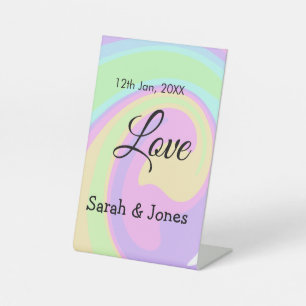Love engagement wedding couple colorful bohpattern pedestal sign