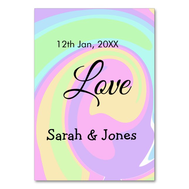 Love engagement wedding couple colorful bohpattern table number (Front)
