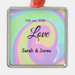 Love engagement wedding couple colourful bohpatter metal ornament