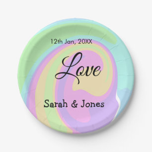 Love engagement wedding couple colourful bohpatter paper plate