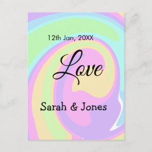 Love engagement wedding couple colourful bohpatter postcard