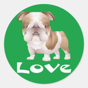 Love English Bulldog Puppy Dog Green Sticker Seal