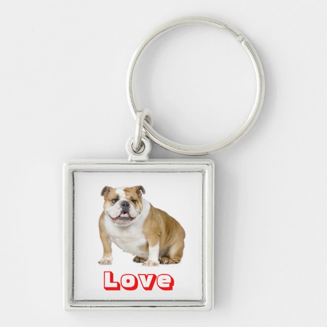 Love English Bulldog Puppy Dog Keychain (Front)