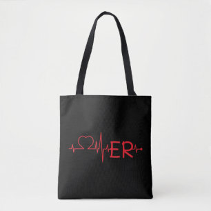Love ER Heartbeat doctor nurse hospice workers LOV Tote Bag
