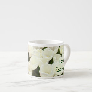Love Espresso mugs Red White Tulip Flowers