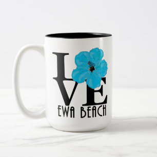 LOVE Ewa Beach Blue Hibiscus 15oz Two-Tone Coffee Mug
